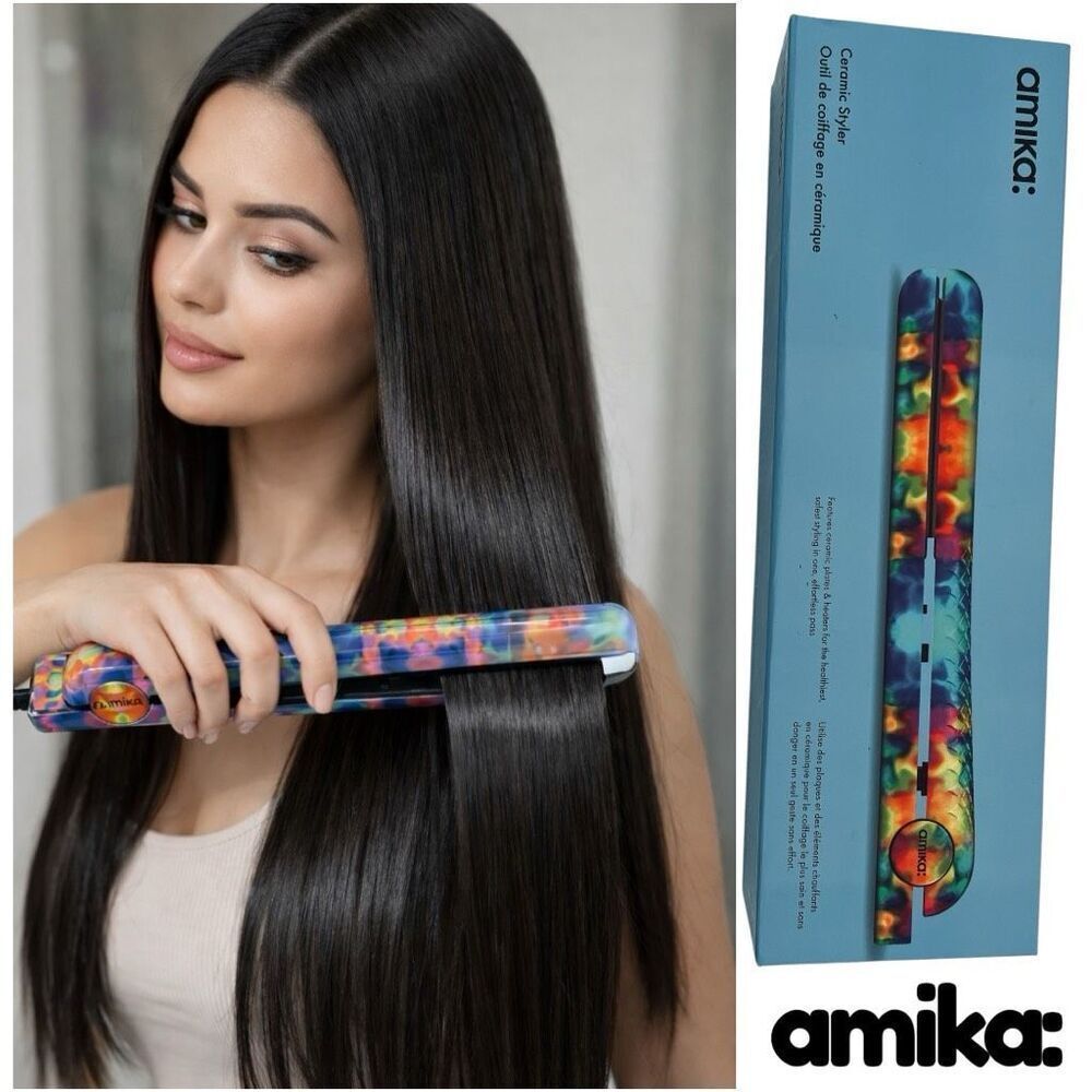 Amika Women's Ceramic Styling Plate Hair Straightener Flat Iron Multicolor